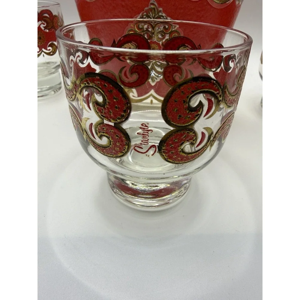 Starlyte Roly Poly MCM Cocktail Nuts Candy Red With Gold Pattern Set Of 4